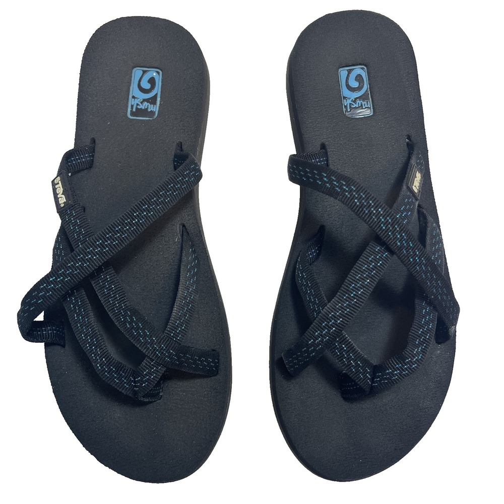Teva Olowahu Thong Flip-Flop‎ Black Blue Blue Womens 7